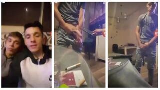 Drunk guys measure eachother's cocks  Gay porn videos